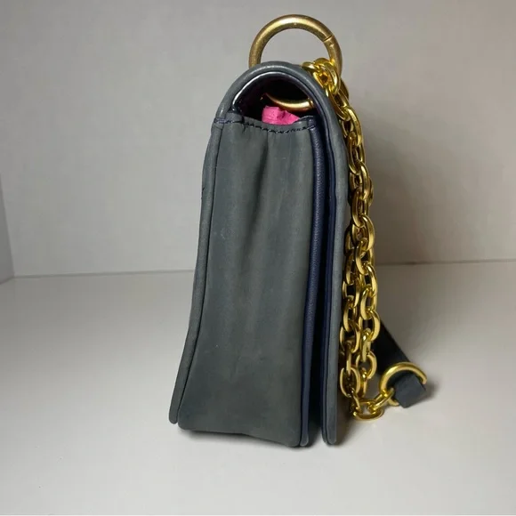 Tory Burch Alexa Quilted suede Tote in navy Shoulder Bag Purse Handbag - Picture 4 of 8